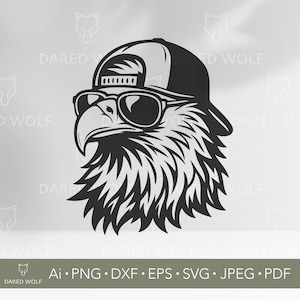 Águia Legal SVG | Pássaro Patriótico com Chapéu e Óculos Vetor para Cricut e Silhueta | Águia Americana Engraçada SVG | Design de Corte de Animais Livres