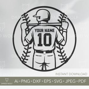 Honkbalspeler SVG | Gepersonaliseerde jerseynummer en naam | Aangepaste honkbal Svg | Sports Team Cricut Cut-bestand
