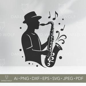 Clipart SVG saxophone | Vecteur d'instrument de musique jazz pour Cricut et Silhouette | Fichier numérique musical pour projets de découpe vinyle et laser