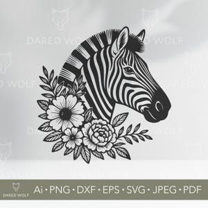 Zebra Blumen SVG Vektorkunst | Safari Tier Digitale Datei für Cricut und Silhouette | Elegantes Jungle Design für Vinyl-Schnitt-Projekte