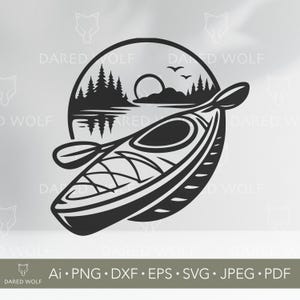 Kayak Sunset Vector Art: Lake Adventure SVG, Cricut Silhouette (Digital File)