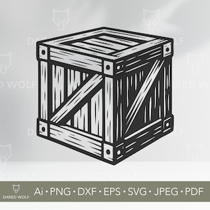 Holzkiste SVG Design | Rustikale Aufbewahrungsbox Vektor für Cricut & Silhouette | Bauernhaus Digitale Datei für Lasercut- und Vinyl Craft-Projekte