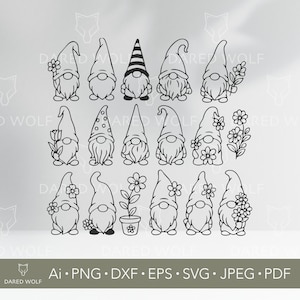 Frühling Gnom SVG Bundle | Blumen Gartenzwerg für Cricut und Silhouette | Niedliche Gartenzwerg Digitale Datei | Frühling Vinyl-Schnittset