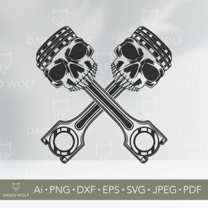 Skull Piston Crossed Engine Design SVG | Mechanic Clipart for Cricut & Laser Cut | Badass Garage Art | Digital Download File