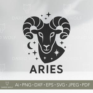 Aries Zodiac SVG Design | Ram Head Astrology Clipart for Cricut & Silhouette | Celestial Aries Vector Art for Horoscope Crafts