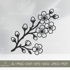Blühende Zweig Vektorgrafik | Minimalistisches Blumen SVG für Cricut und Silhouette | Spring Blossom SVG für Hochzeit oder Natur Vinyl schneiden