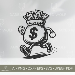 Running Money Bag SVG: Dollar Sign Clipart for Cricut & Silhouette (Digital File)