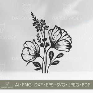 Poppy Flower Vector Art | Botanical SVG for Cricut and Silhouette | Hand Drawn Poppies Digital File for Floral Vinyl Cutting and Crafts