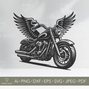 Grafica vettoriale di motociclette / SVG di motociclista alato per Cricut e Silhouette / File digitale di Angel Ride / Design di motocicletta personalizzato per il taglio di vinile