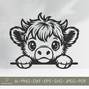 Cute Peeking Highland Cow Vector Art | Cute Baby Farm Animal SVG for Cricut and Silhouette | Kawaii Cow Clipart | Nursery Digital File
