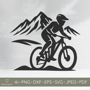 Mountain Bike SVG / Clipart di biciclette da avventura per Cricut e Silhouette / File digitale di paesaggi montani / Design vettoriale per sport all'aria aperta