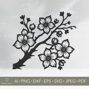 Branche De Fleurs De Cerisier Clipart vectoriel | SVG floral pour Cricut et Silhouette | Fichier numérique Sakura Tree pour décoration zen ou créations artisanales de découpe de vinyle