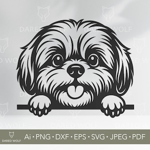 Shih Tzu Peeking Dog Vector Art | Smiling Puppy SVG for Cricut and Silhouette | Cute Pet | Shih Tzu Design for Vinyl Cutting Projects