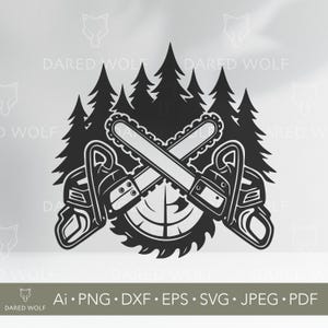 Holzfällerkettensäge Vektorgrafik | Forstarbeit SVG für Cricut und Silhouette | Digitale Datei für Holzarbeiter Vinyl Schneiden Handwerk