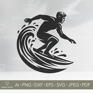 Surfing SVG Bundle: Wave Rider Clipart, Laser Cut Design (Digital File Set)