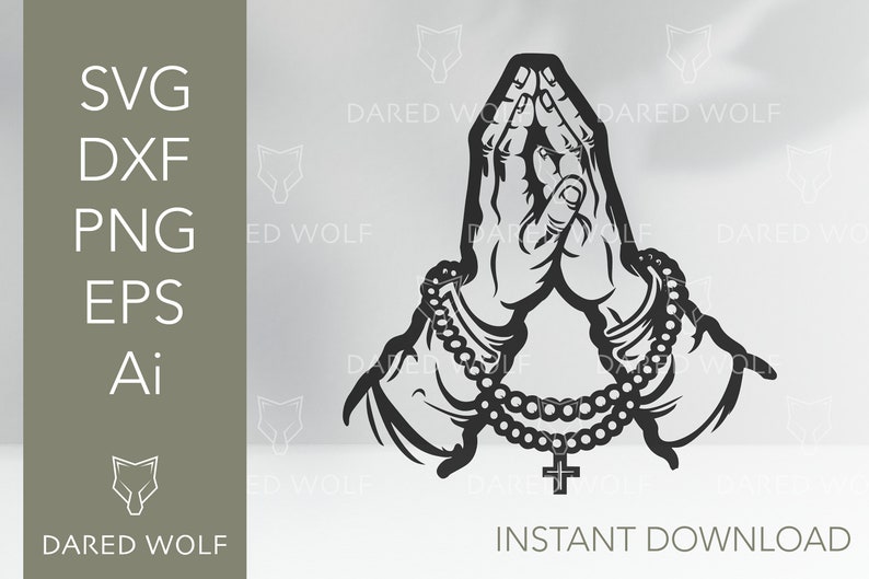 Pyaying Hand Cd R Dxf File Praying Hands With Rosary Vector Cut File | Praying Hands Clipart ...