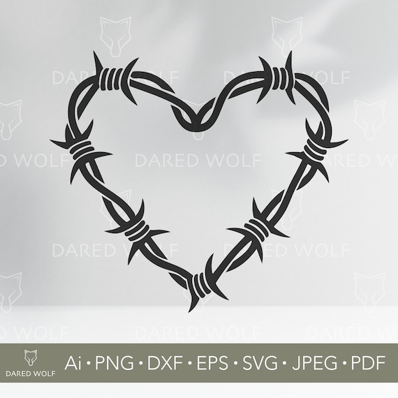 Barbed Wire Heart Clipart - Gothic Love Symbol - Edgy Valentine