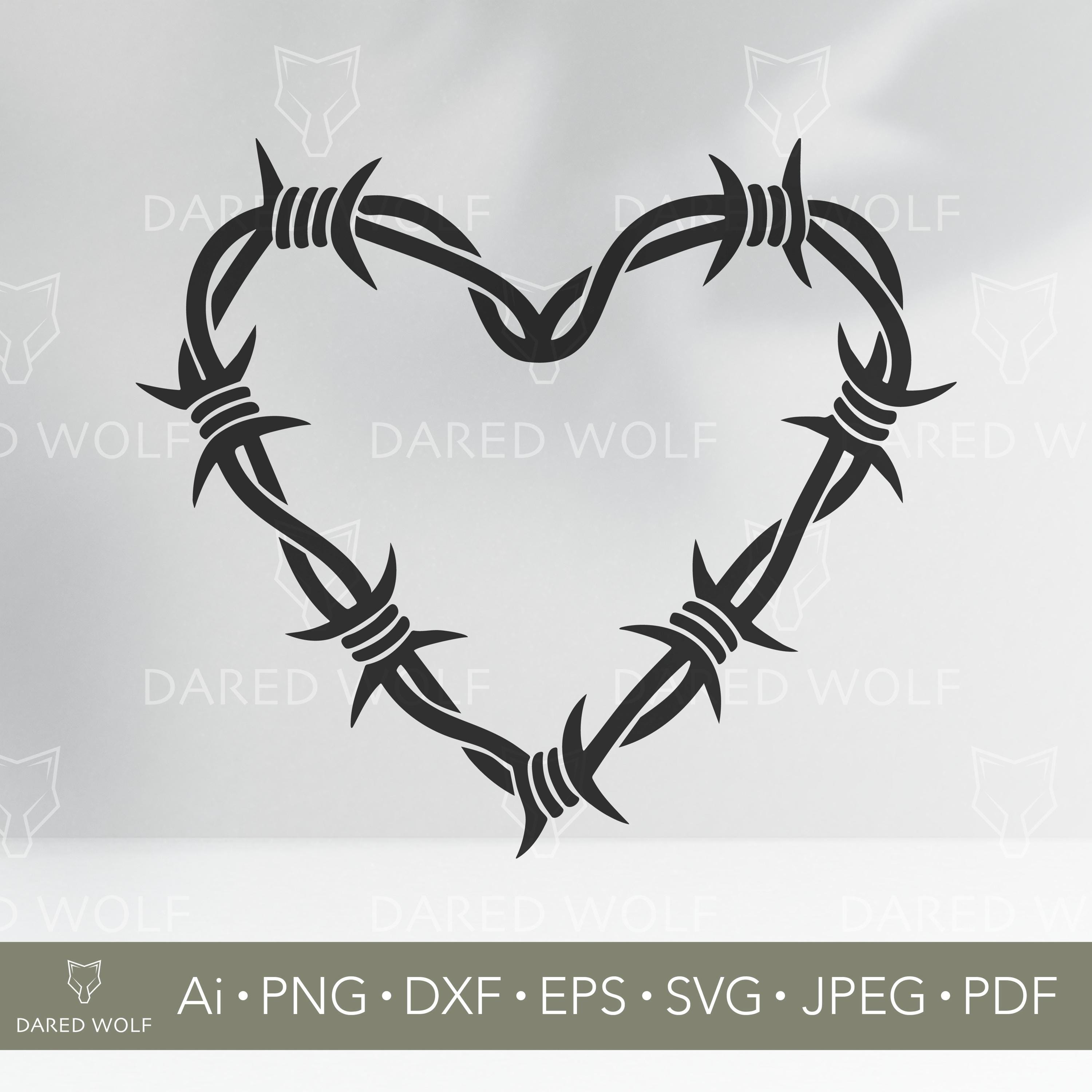 Barbed Wire Heart Clipart - Gothic Love Symbol - Edgy Valentine