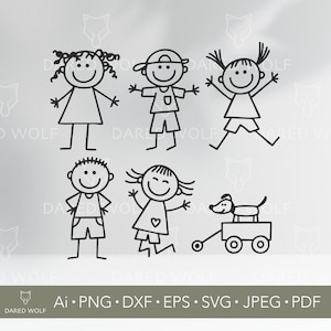 Stick Figure Kids Vector Art: Family SVG for Cricut (Digital File)