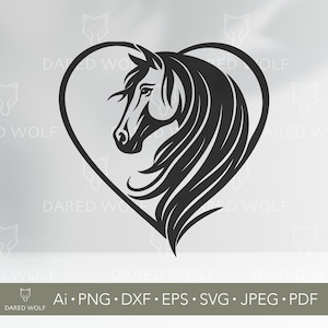 Cœur De Cheval Clipart vectoriel | Équestre SVG pour Cricut et Silhouette | Fichier numérique Horse Lover pour la découpe de vinyle et l'artisanat