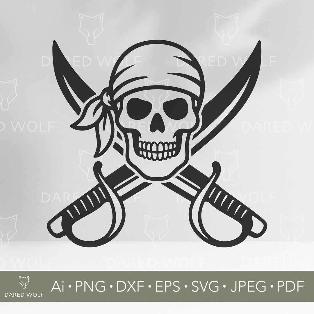 Pirate Skull SVG - Crossed Swords Silhouette - Jolly Roger Clipart for ...