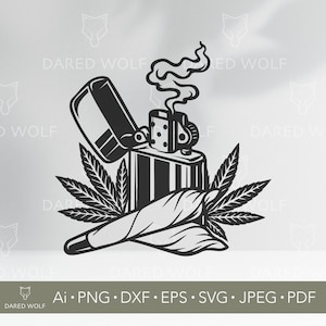 Unkrautgelenk und Feuerzeug SVG | Cannabis Blatt Vektor für Cricut und Silhouette | Rauchen Clipart Digitale Datei für Vinyl und Laserschneiden