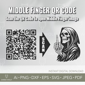 Liemannen långfinger QR-kod SVG – Sarkastiskt skämt (digital nedladdning)