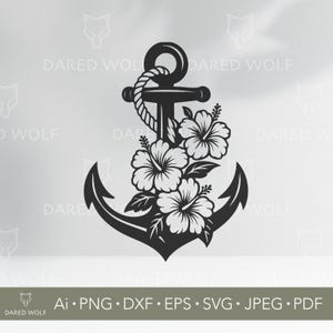 Anchor with Flowers Vector Art | Nautical SVG for Cricut and Silhouette | Tropical Floral Anchor Svg for Beach Vinyl Cutting Projects