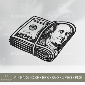 Illustrazione vettoriale di Money Stack / SVG di cento dollari per Cricut e Silhouette / File digitale Hustle / Design di Cash Bundle per progetti di taglio vinile