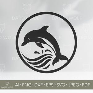 Dauphin Et Vagues Clipart vectoriel | Animal océanique SVG pour Cricut et Silhouette | Fichier numérique Beach Dolphin pour travaux manuels de découpe de vinyle d'été