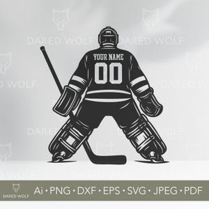 Portero de hockey SVG / Camiseta de portero de hockey personalizable / Vector de hockey sobre hielo personalizado para Cricut y Silhouette / Archivo digital para fanáticos de los deportes