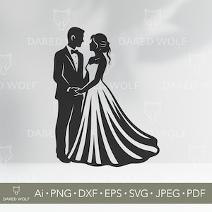 Wedding Couple Silhouette SVG Cut File: Romantic Cricut Design (Digital Download)