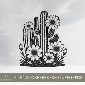 Fleur De Cactus SVG Clipart vectoriel | Clipart botanique du désert pour Cricut et Silhouette | Fichier numérique floral sud-ouest pour travaux manuels en vinyle