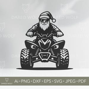 Santa ATV SVG / Fantastico Babbo Natale a cavallo di un quad con grafica vettoriale per Cricut e Silhouette / Holiday SVG / Divertente disegno di Babbo Natale per vinile