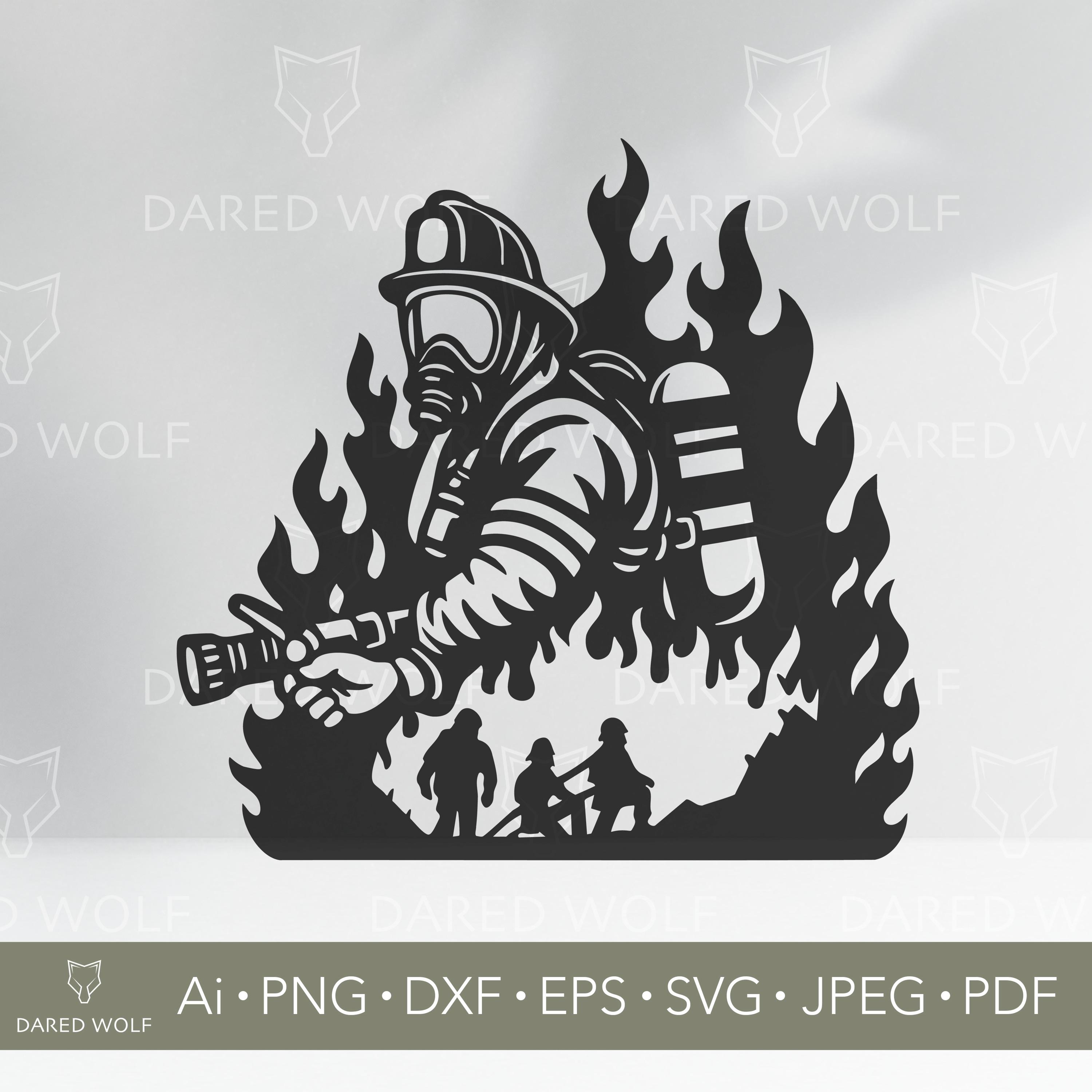 Firefighter Hero SVG: Flames & Hose, First Responder Design (digital ...