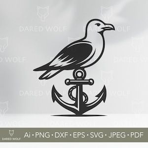 Vettore di gabbiano con ancora / SVG nautico per Cricut e Silhouette / File digitale marittimo / Disegno di uccello marino per taglio vinile costiero