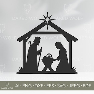 Nativity Scene SVG: Christmas Manger Silhouette, Holy Family Design (Digital Download