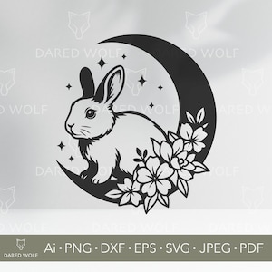 Mond Hase SVG: Blumen Kaninchen Crescent Moon Vektorkunst