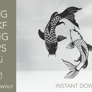 Koi Fisch Yin Yang Vektor geschnitten Datei | Koi Fisch Clipart | Yin und Yang-Svg | Meer Leben SVG | PNG Eps SVG Dxf Ai Schneidedatei Clipart Vektor Digital