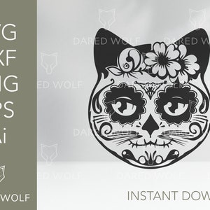 Cute Sugar Skull Cat Vector Cut File | Sugar Skull Clipart | Day Of The Dead Svg | PNG Eps Svg Dxf Ai Cutting File Clipart Vector Digital
