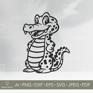 Crocodile mignon SVG | Clipart vectoriel Alligator en dessin animé pour Cricut et Silhouette | Clipart amusant pour enfants | Animaux de la jungle Svg pour découpe de vinyle