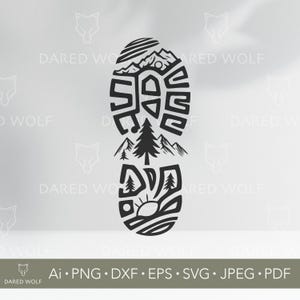 Hiking Boot Print Vector Art: Mountain Sunrise SVG (Digital Download)