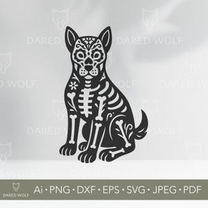 Sugar Skull Dog Clipart - Day of the Dead Skeleton Dog - Halloween Pet Design for Laser Cut & Tattoos