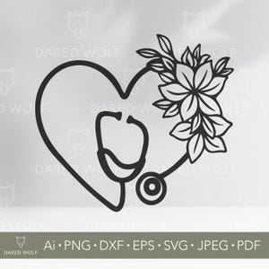 Nurse Heart Stethoscope Vector Art | Medical SVG for Cricut and Silhouette | Healthcare Svg | Floral Doctor Design for Vinyl and Gifts