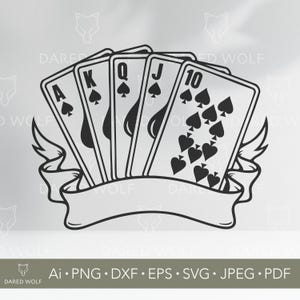 Royal Flush Spade Cards SVG | Poker Hand Vector for Cricut and Silhouette | Casino Style Clipart | Digital File for Vinyl Projects