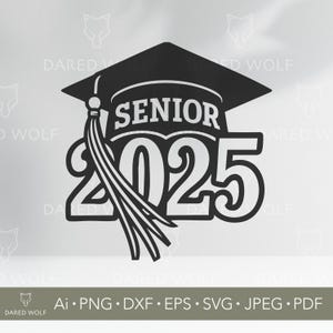 Diplôme Senior 2025 Clipart vectoriel | Classe de 2025 SVG pour Cricut et Silhouette | Fichier numérique du secondaire | Conception de fin d'études pour la découpe
