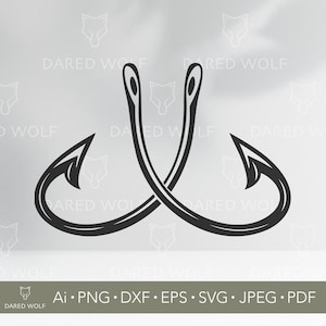 Anzuelos de pesca SVG / Vector de pescador con doble anzuelo para Cricut y Silhouette / Archivo digital de logotipo de pescador / Diseño de deporte náutico para vinilo