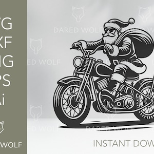 Du Vecteur Motard Père Noël | SVG de Noël pour Cricut | Art numérique Père Noël moto | Conception de découpe de vinyle pour les fêtes