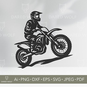 Illustrazione vettoriale SVG di un pilota di motocross / Design di sport estremi per moto da cross per Cricut e Silhouette / File di taglio in vinile MX per artigianato e attrezzatura da corsa