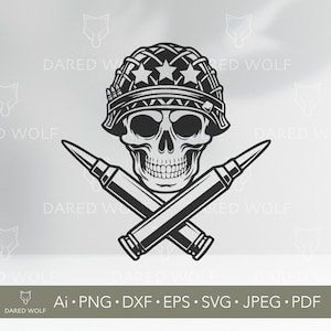 Military Skull Helmet SVG | Army Bullet Vector for Cricut & Silhouette | Soldier War Digital Clipart | Tactical Vinyl Cutting Design